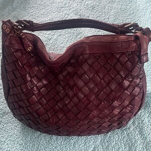Isabella Fiore Woven Leather Hobo Bag - Burgundy
